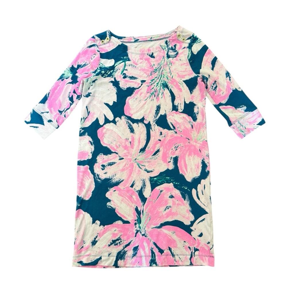 Lilly Pulitzer Girls’ Sophie Mini Dress Tidal Wave Pans Garden Green Pink L 8-10